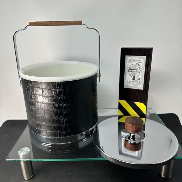 KROMEX® ICE BUCKET–CHROME/TEAK/BLACK – Mid-Century Modern - Picture 2 of 15